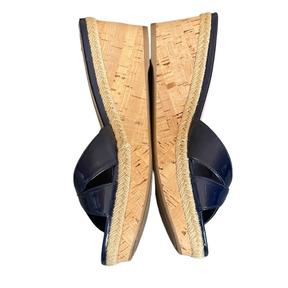 PRADA Platform Cork Wedge
Navy Blue Patent Leather
Sandals Sz EU 37.5 US 7.5 - Picture 8 of 15